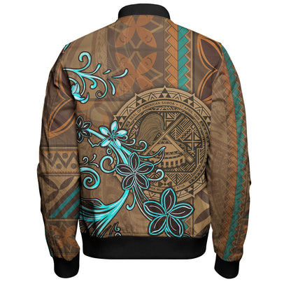 American Samoa Bomber Jacket Polynesian Pattern Motif And Teal Boar Tusk