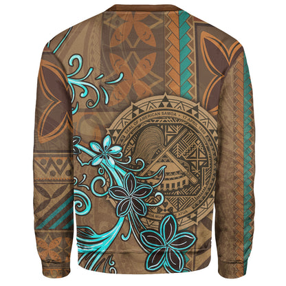 American Samoa Sweatshirt Polynesian Pattern Motif And Teal Boar Tusk