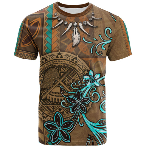 American Samoa T-Shirt Polynesian Pattern Motif And Teal Boar Tusk
