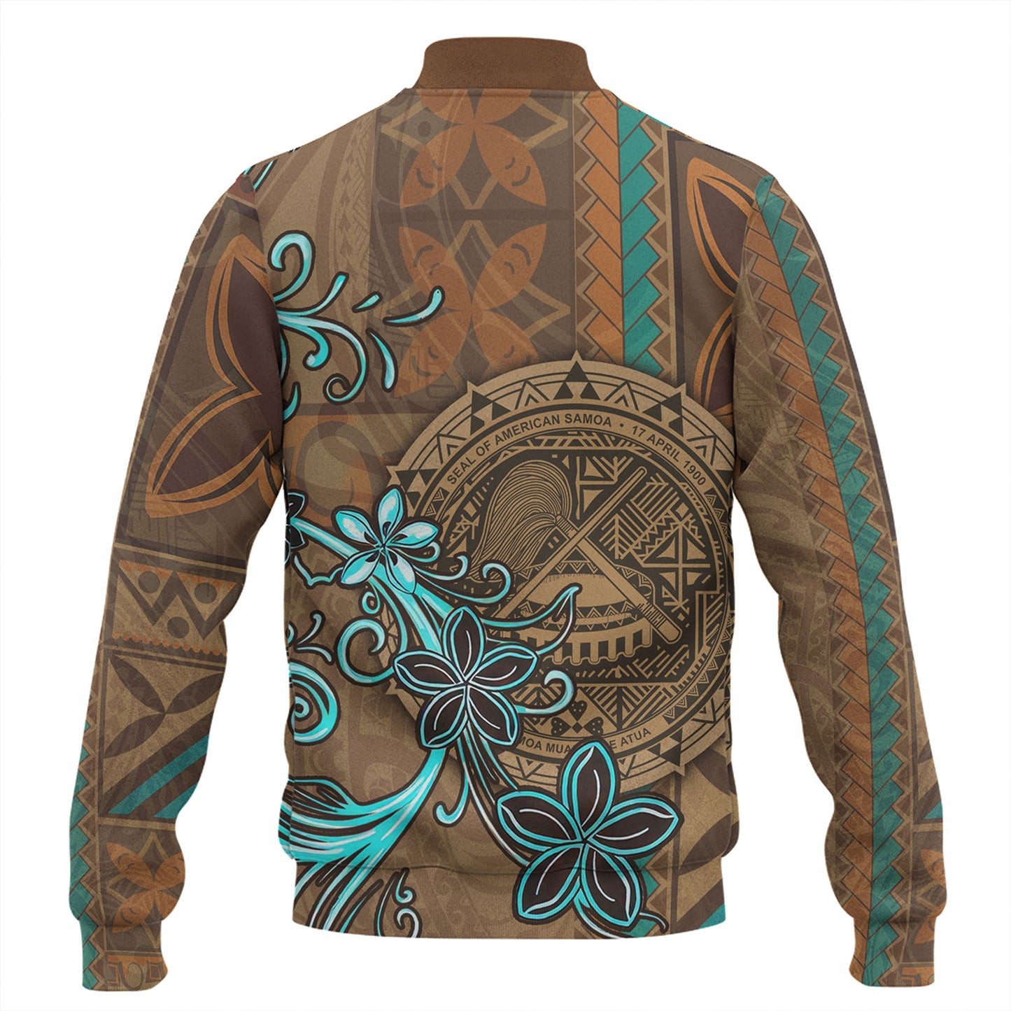American Samoa Baseball Jacket Polynesian Pattern Motif And Teal Boar Tusk
