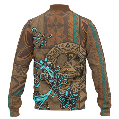 American Samoa Baseball Jacket Polynesian Pattern Motif And Teal Boar Tusk