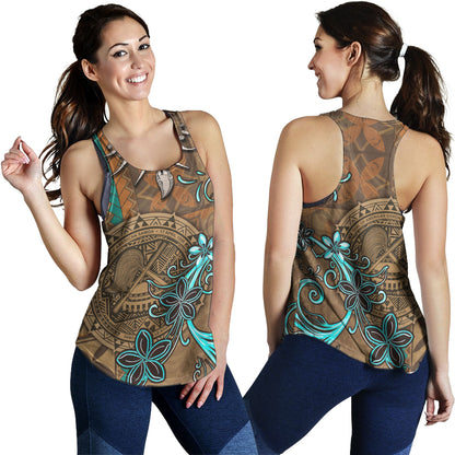 American Samoa Women Tank Polynesian Pattern Motif And Teal Boar Tusk