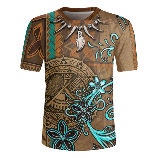 American Samoa Rugby Jersey Polynesian Pattern Motif And Teal Boar Tusk