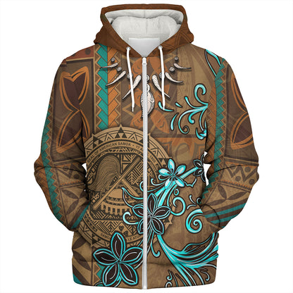 American Samoa Sherpa Hoodie Polynesian Pattern Motif And Teal Boar Tusk