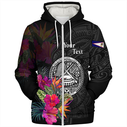American Samoa Sherpa Hoodie Custom Polynesian Pattern Tropical Floral Design