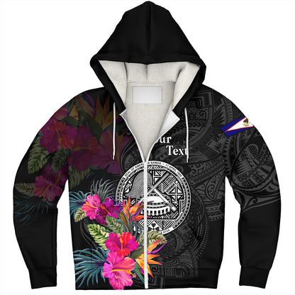 American Samoa Sherpa Hoodie Custom Polynesian Pattern Tropical Floral Design