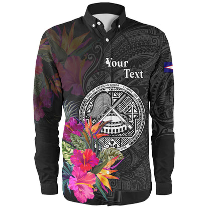 American Samoa Long Sleeve Shirt Custom Polynesian Pattern Tropical Floral Design