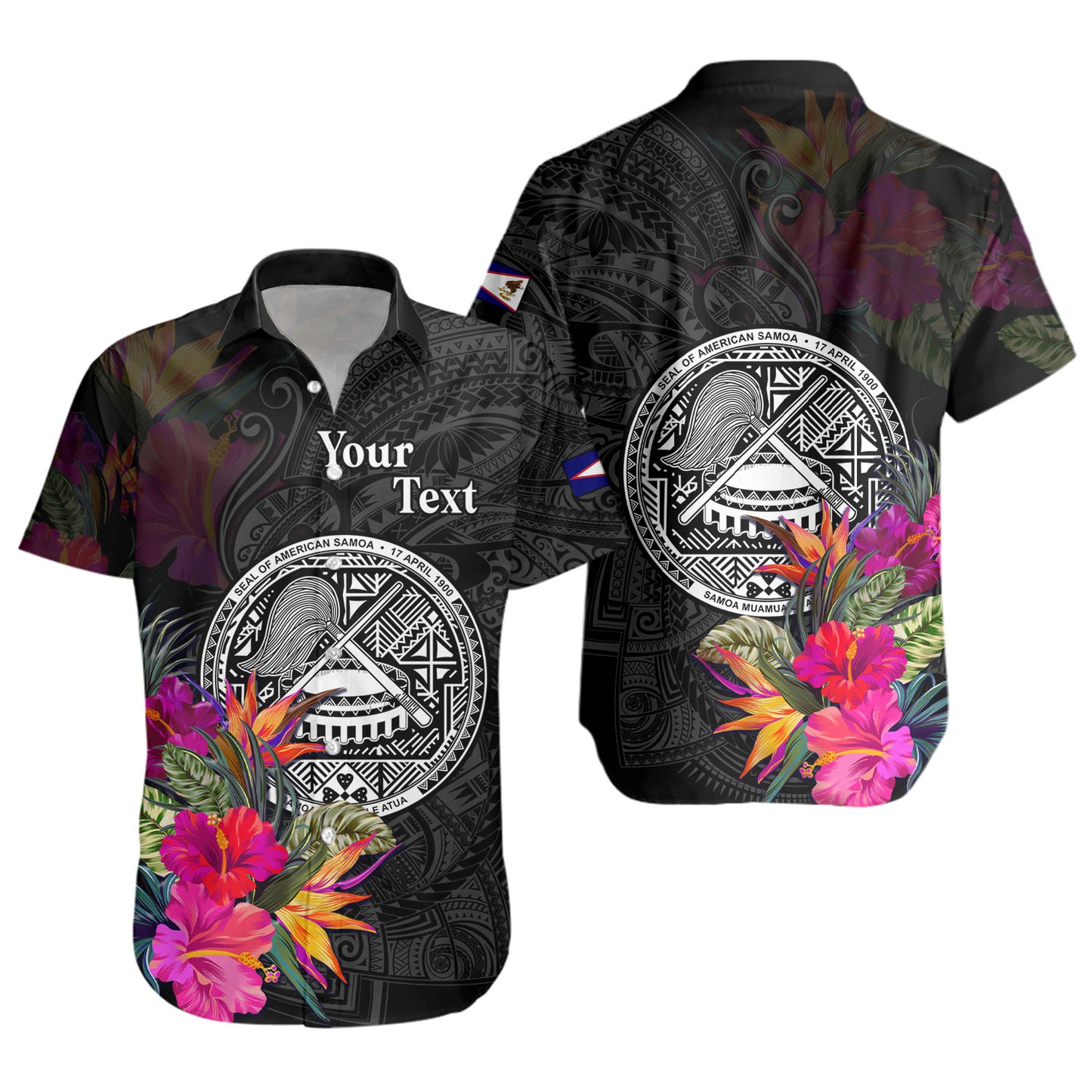American Samoa Short Sleeve Shirt Custom Polynesian Pattern Tropical Floral Design