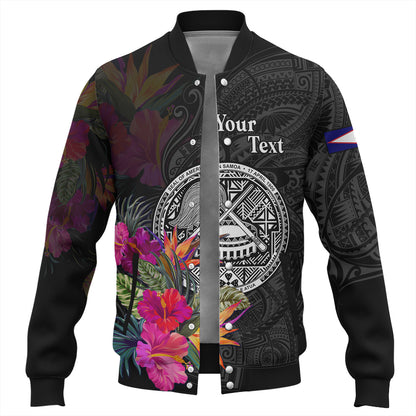 American Samoa Baseball Jacket Custom Polynesian Pattern Tropical Floral Design