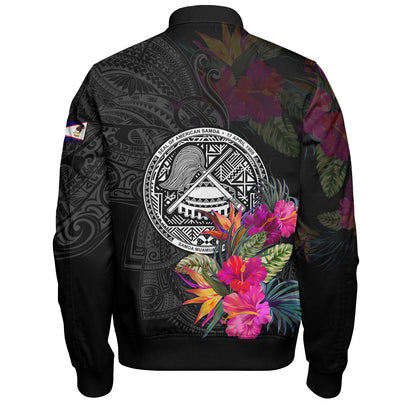 American Samoa Bomber Jacket Custom Polynesian Pattern Tropical Floral Design