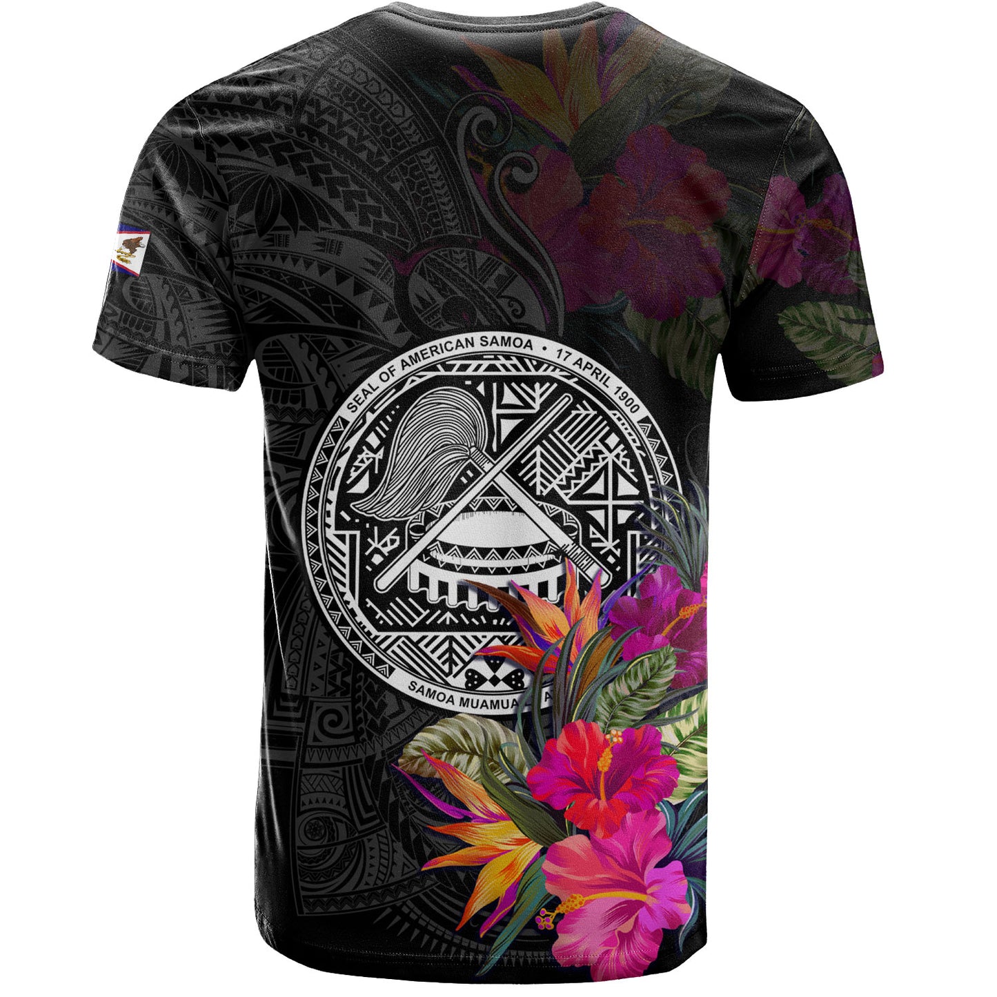 American Samoa T-Shirt Custom Polynesian Pattern Tropical Floral Design