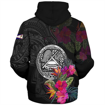 American Samoa Sherpa Hoodie Custom Polynesian Pattern Tropical Floral Design