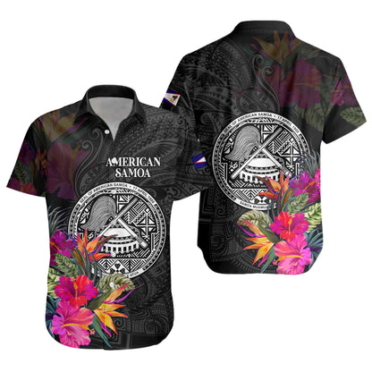 American Samoa Short Sleeve Shirt Custom Polynesian Pattern Tropical Floral Design