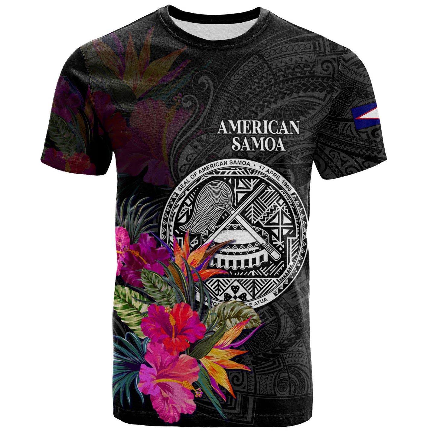 American Samoa T-Shirt Custom Polynesian Pattern Tropical Floral Design