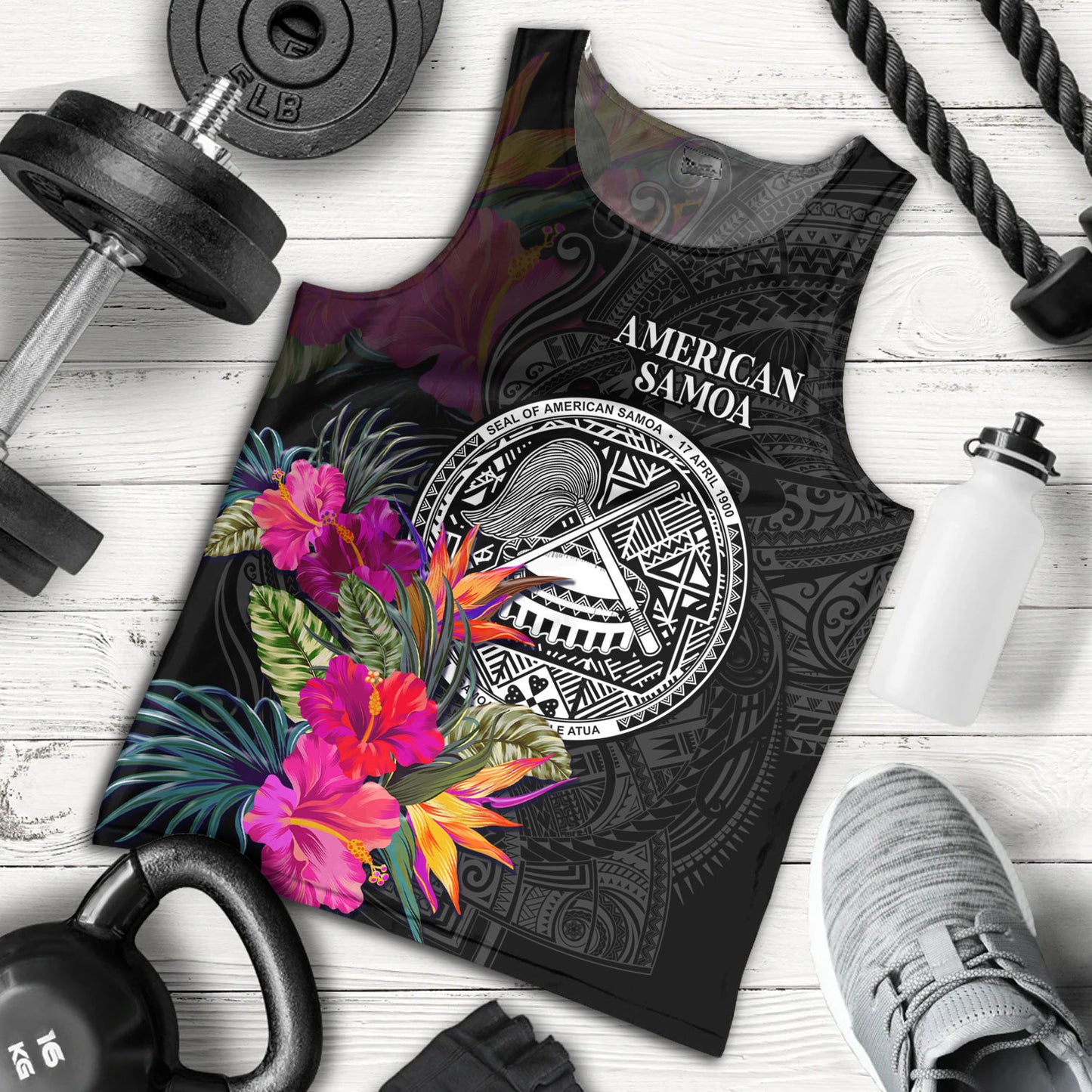 American Samoa Tank Top Custom Polynesian Pattern Tropical Floral Design