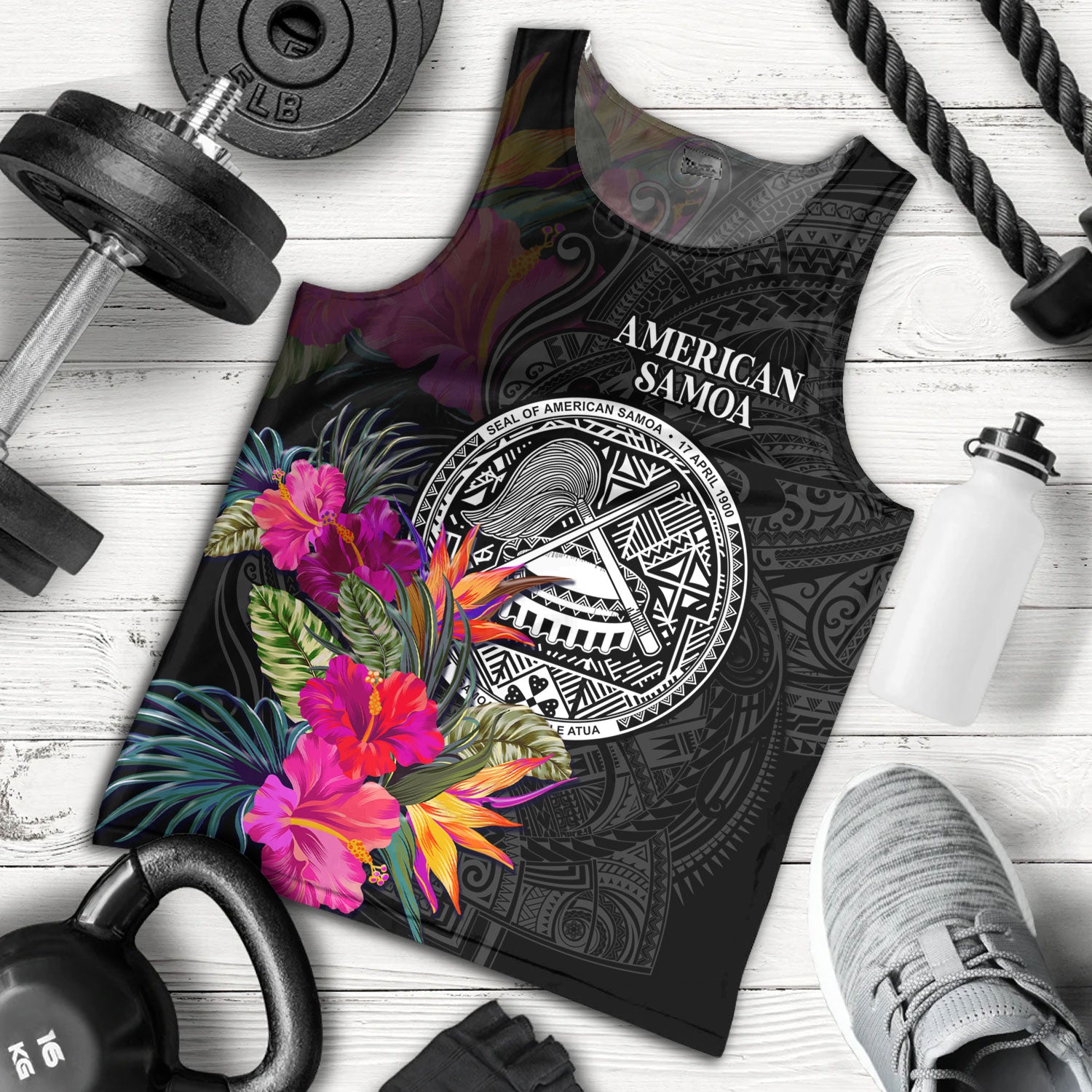 American Samoa Tank Top Custom Polynesian Pattern Tropical Floral Design