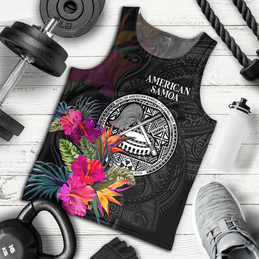 American Samoa Tank Top Custom Polynesian Pattern Tropical Floral Design