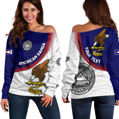 American Samoa Off Shoulder Sweatshirt Custom Polynesian Tradition Seal Flag Color