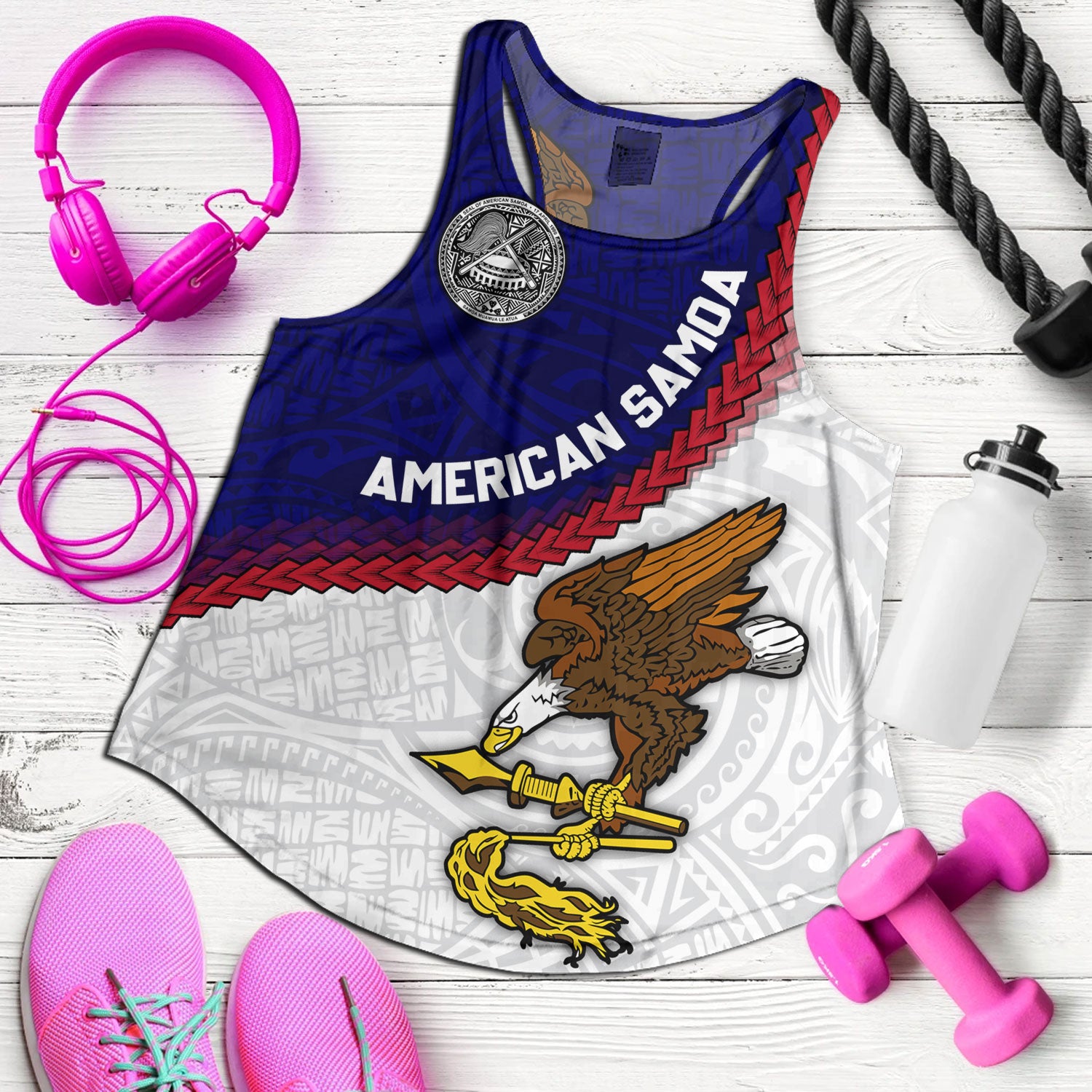 American Samoa Women Tank Custom Polynesian Tradition Seal Flag Color
