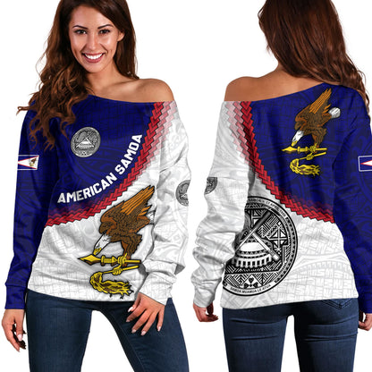 American Samoa Off Shoulder Sweatshirt Custom Polynesian Tradition Seal Flag Color