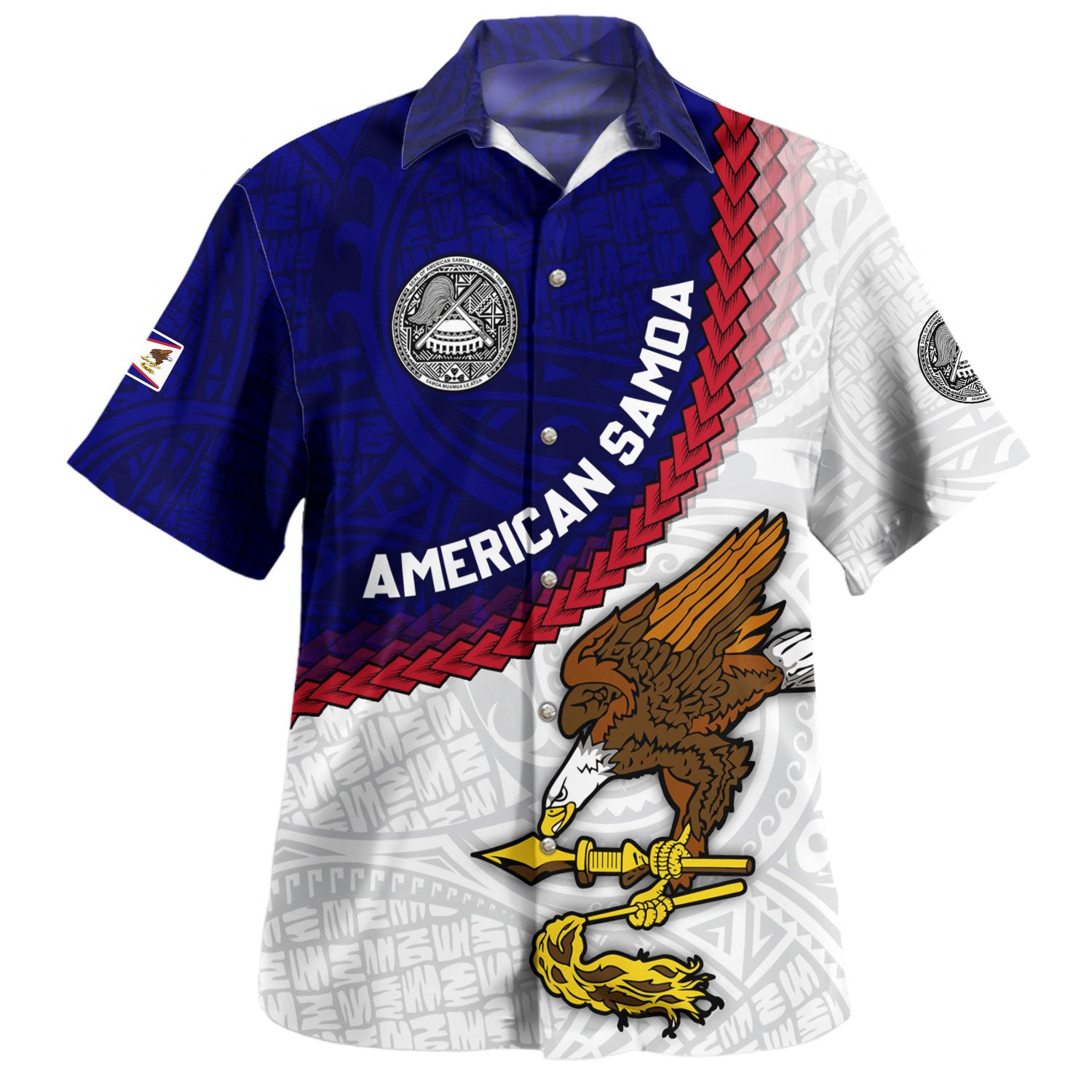 American Samoa Hawaiian Shirt Custom Polynesian Tradition Seal Flag Color