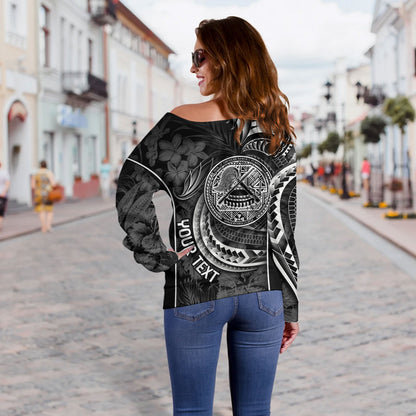 American Samoa Custom Personalised Off Shoulder Sweatshirt Seal Tribal Patterns Tropical Flowers Curve Style