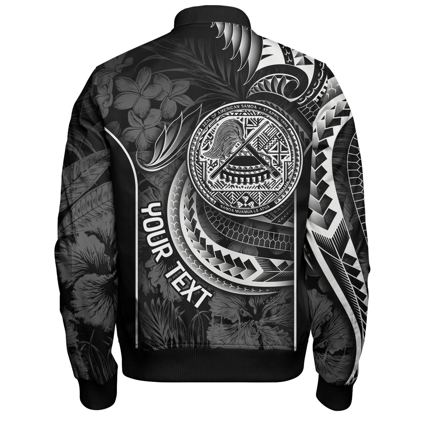 American Samoa Custom Personalised Bomber Jacket Seal Tribal Patterns Tropical Flowers Curve Style