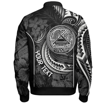 American Samoa Custom Personalised Bomber Jacket Seal Tribal Patterns Tropical Flowers Curve Style