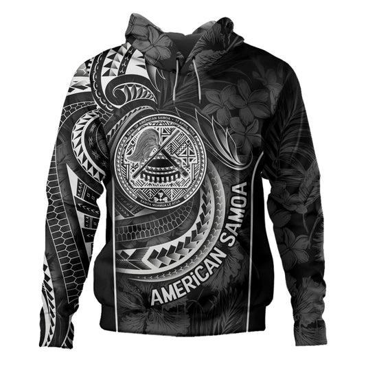 American Samoa Custom Personalised Hoodie Seal Tribal Patterns Tropical Flowers Curve Style