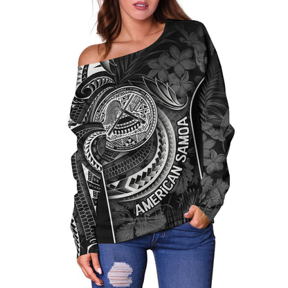 American Samoa Custom Personalised Off Shoulder Sweatshirt Seal Tribal Patterns Tropical Flowers Curve Style