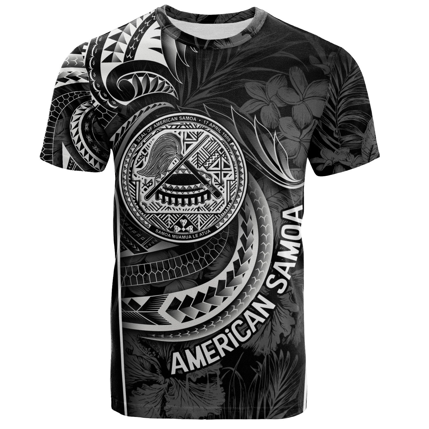 American Samoa Custom Personalised T-Shirt Seal Tribal Patterns Tropical Flowers Curve Style