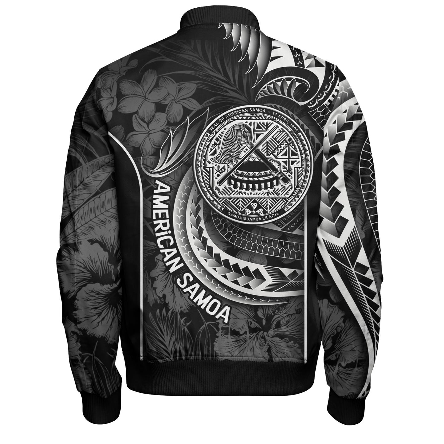American Samoa Custom Personalised Bomber Jacket Seal Tribal Patterns Tropical Flowers Curve Style
