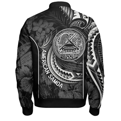 American Samoa Custom Personalised Bomber Jacket Seal Tribal Patterns Tropical Flowers Curve Style