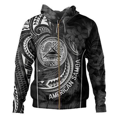 American Samoa Custom Personalised Hoodie Seal Tribal Patterns Tropical Flowers Curve Style
