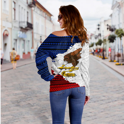 American Samoa Off Shoulder Sweatshirt Eagles Flag Grunge Style