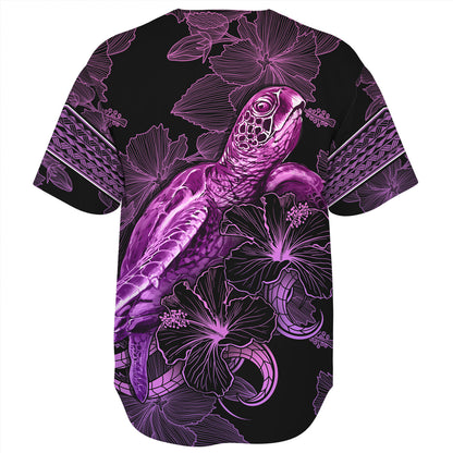American Samoa Baseball Shirt Sea Turtle With Blooming Hibiscus Flowers Tribal Purple