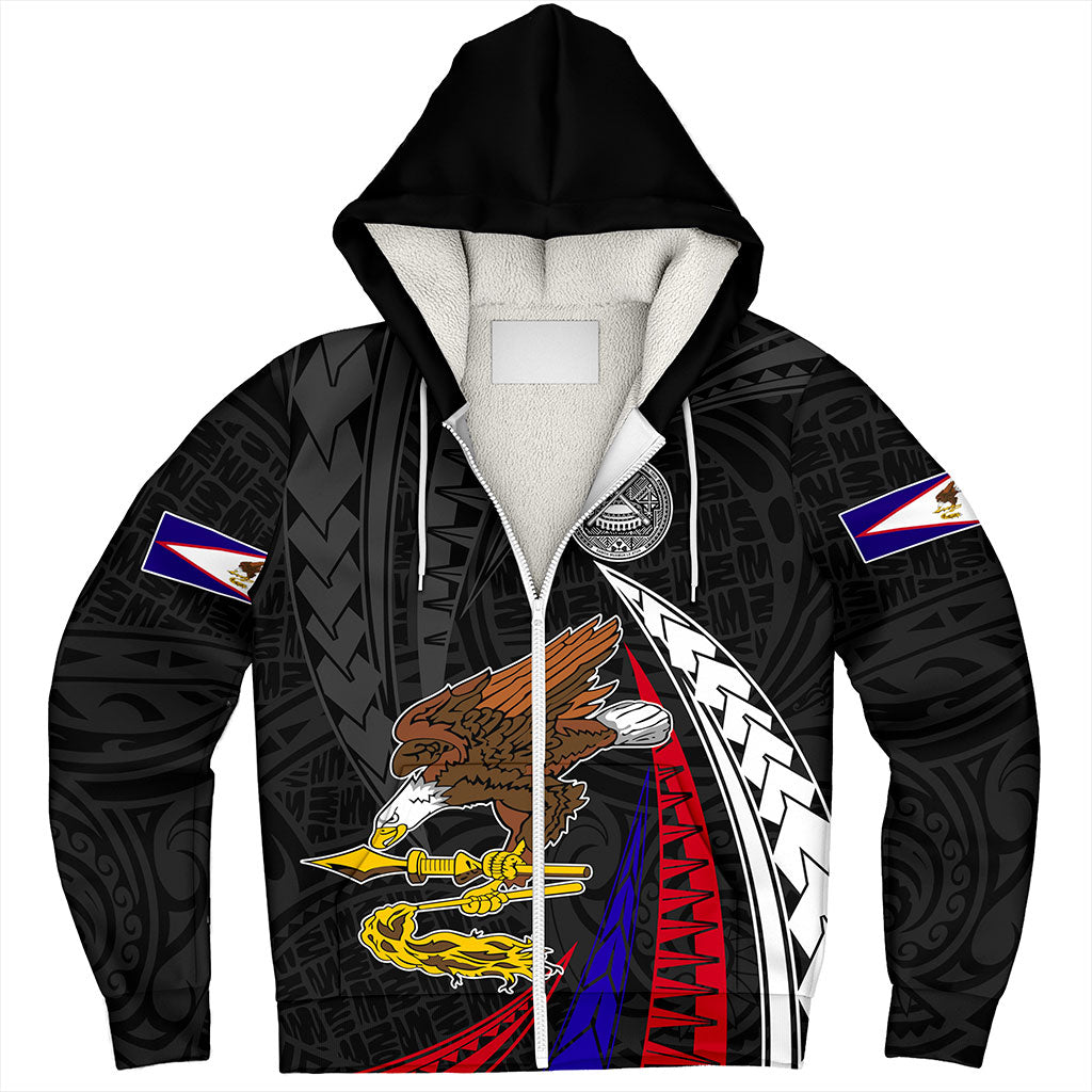 American Samoa Sherpa Hoodie Polynesia Tribal Wave