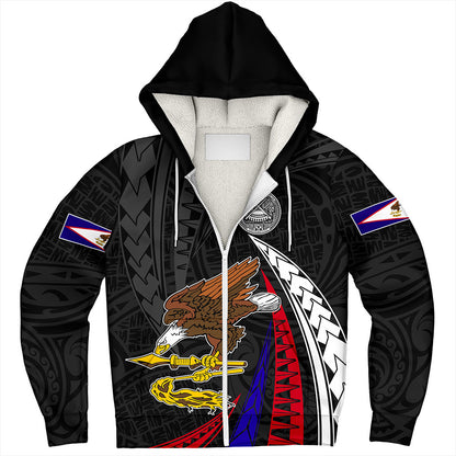 American Samoa Sherpa Hoodie Polynesia Tribal Wave