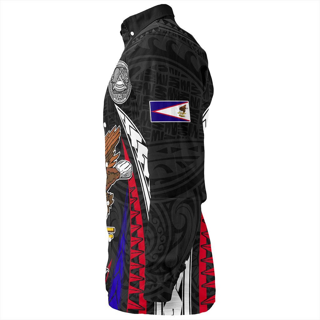 American Samoa Long Sleeve Shirt Polynesia Tribal Wave