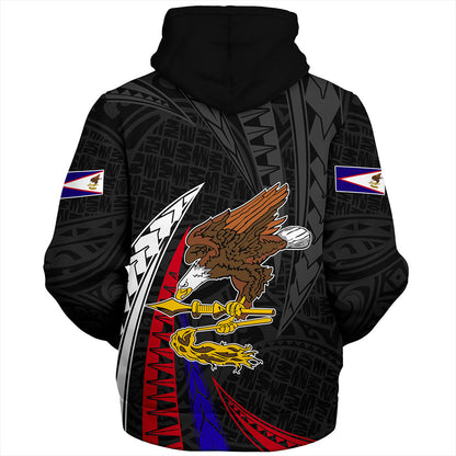 American Samoa Sherpa Hoodie Polynesia Tribal Wave