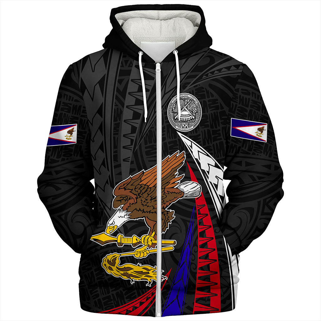 American Samoa Sherpa Hoodie Polynesia Tribal Wave
