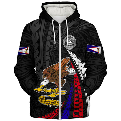 American Samoa Sherpa Hoodie Polynesia Tribal Wave