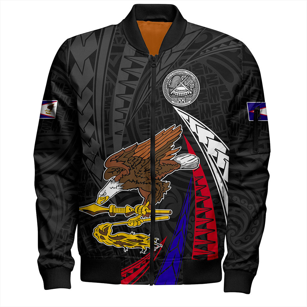 American Samoa Bomber Jacket Polynesia Tribal Wave