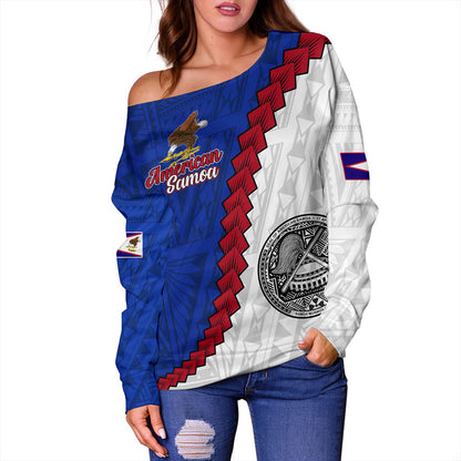 American Samoa Off Shoulder Sweatshirt Polynesian With Flag Independence Day