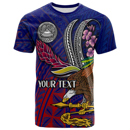 American Samoa T-Shirt - Custom Seal With National Flowers Polynesian Patterns
