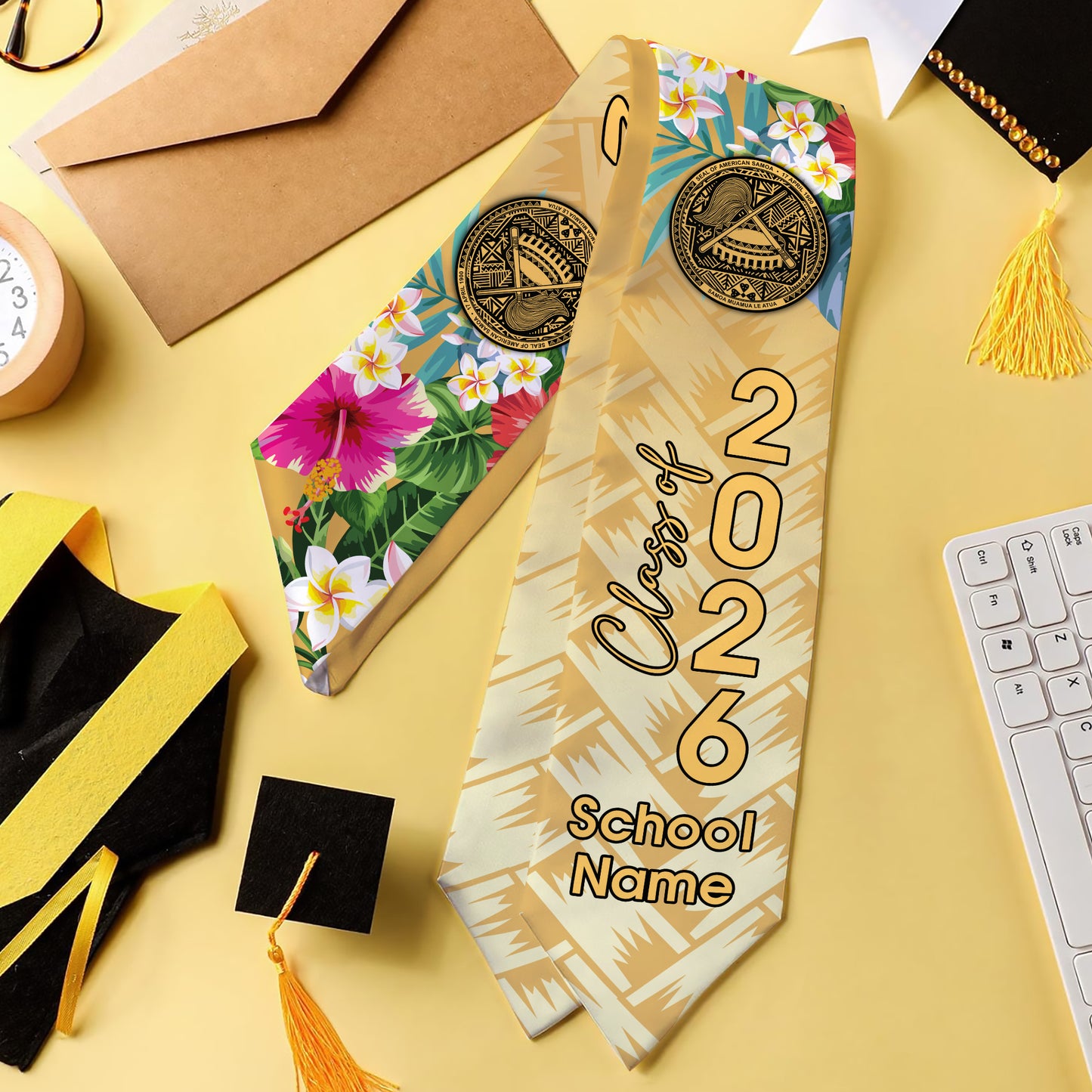American Samoa Graduation Stole Custom Class 2026 Tropical Hibiscus Island Pride