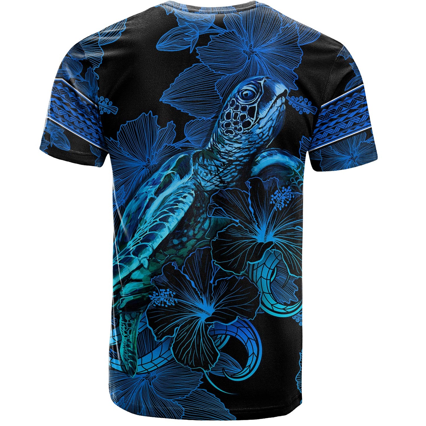 American Samoa T-Shirt Sea Turtle With Blooming Hibiscus Flowers Tribal Blue