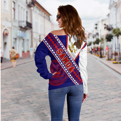 American Samoa Off Shoulder Sweatshirt Flag And Coat Of Arms