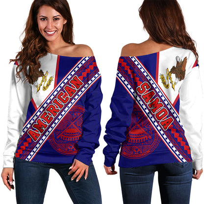 American Samoa Off Shoulder Sweatshirt Flag And Coat Of Arms