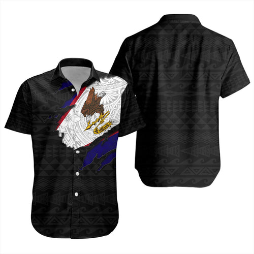 American Samoa Short Sleeve Shirt Tribal Polynesia Flag Crack Style